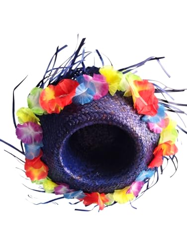 Image of BookMyCostume Blue Goa Beach Hat for Women - Handmade Straw Sun Hat with Artificial Flower Decoration | Hawaiian Style Colorful Hat for Girls & Ladies | Vibrant Beach Party Accessory for Adults