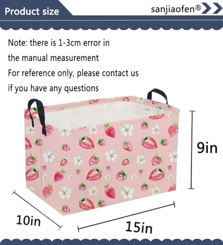 Image of Sanjiaofeng Rectangular Strawberry Storage Baskets Baby Girl Basket Kids Baby Storage Basket Waterproof Collapsible Storage Bin Cute Organizer Box Girl Room Decor(Strawberry)