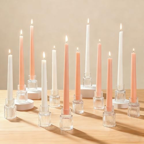 Turvono 12 Pack Clear Glass Taper Candle Holders for Christmas Centerpieces
