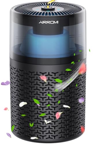Image of AIRROMI Pet Air Purifier for Home & Bedroom, HEPA Activated Carbon Filter, Removes Pet Dander & Odor, Allergies, Smoke, Hair, Night Light, Fragrance Sponge, Up to 658 ft², A2002 Black