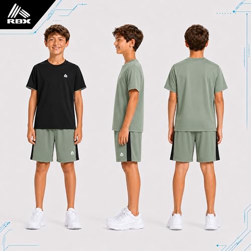 Image of RBX Boys Short Sets - 3 Piece Active Performance Short Sleeve Athletic Shirts and Gym Shorts With Elastic Waistband (4-12)