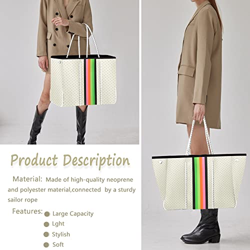 Beach Bag, Multipurpose Neoprene Tote Bag, Waterproof Shoulder Beach Tote, Large Tote Bag with Portable Wallet for Travel, Beach, Gym, Swimming （White）2