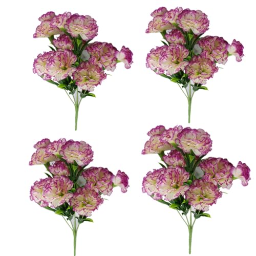 4 piezas de 10 claveles artificiales de 12 pulgadas, flores de hortensia de seda para jarrón, centro de mesa, patio, tumba, cementerio, plantas al aire libre, arbusto, jardín, cesta colgante para