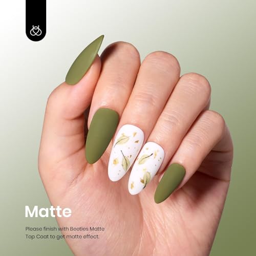 Image of Beetles Olive Green Gel Nail Polish, 15ML Army Green Earth Tone Day Gel Nail Polish, Long Lasting Soak Off Manicure for DIY Fall Nails Art