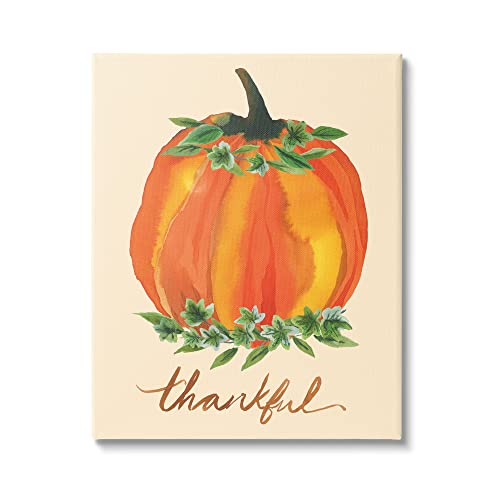 Stupell Industries Thankful Orange Pumpkin Leaf Botanicals Autumn Plants, Design by Heather McLaughlin