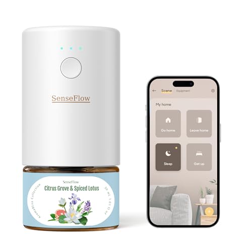 SenseFlow Difusor Aceites Esenciales Difusor de Aromas Smart Wi-Fi SF101S -Ultrasónico Sin Agua, 100% Vegetal, Aromaterapia120 Días, para Hogar, Hotel y Estudio Hasta 100 ㎡ ， Cítricos y Loto Especiado