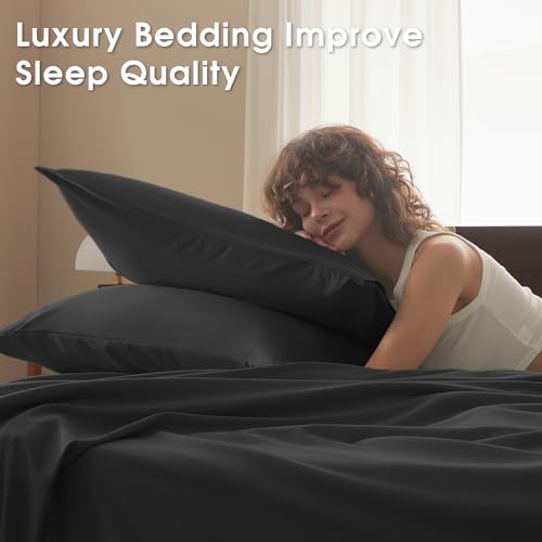 Image of Twin Size 4 Piece Sheet Set - Comfy Breathable & Cooling Bed Sheets Set, Soft and Wrinkle Free, Deep Pockets, Easy & Secure Fit, Hotel Luxury Bedding - Oeko-Tex - Black