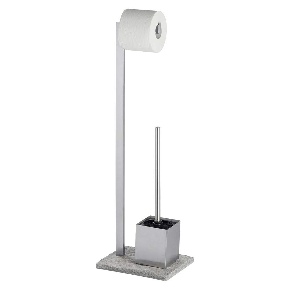 WENKO Piantana portarotolo e scopino WC Granite - WC-Bürstenhalter, Acciaio inossidabile, 23 x 73.5 x 19.5 cm, Satinato