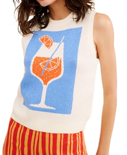 NUFIWI Women Cute Graphic Sweater Vest Y2K Lightweight Sleeveless Knit Vest Tops Ribbed Crochet Pullover Sweater Tank Top