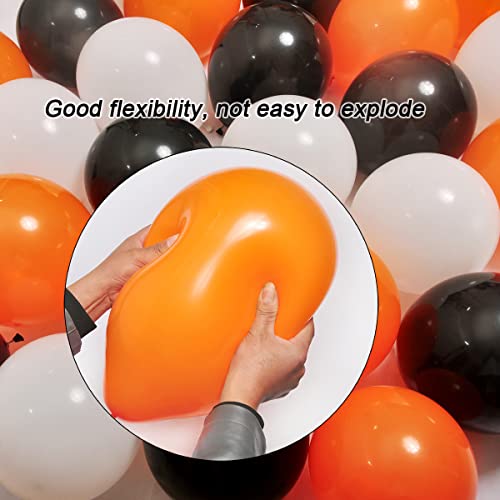 Image of 300 Pack White Black and Orange Balloons 100 of each of the 3 colors 12 inch White Black Orange Party Balloon Bulk for Various Party Events Decorations