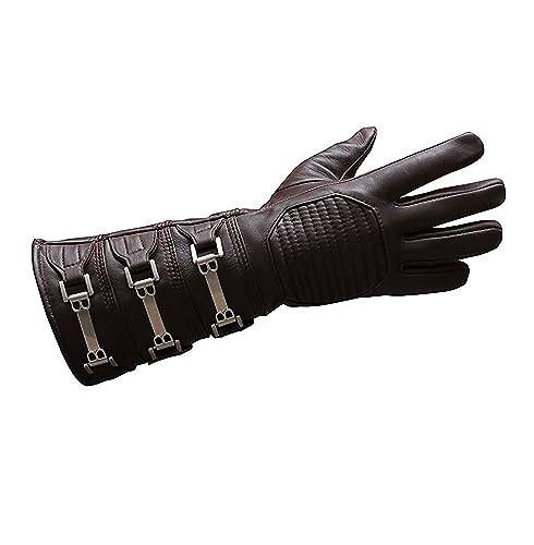 URBAN BUCK Real Leather Gauntlet Costume Long Regular Fit Mens Assorted Buckle Cosplay Glove Right Hand Brown (M)
