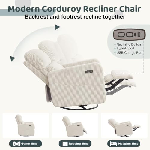 Image of Power Swivel Rocker Recliner, Glider Recliner Nursery Chair, Cream