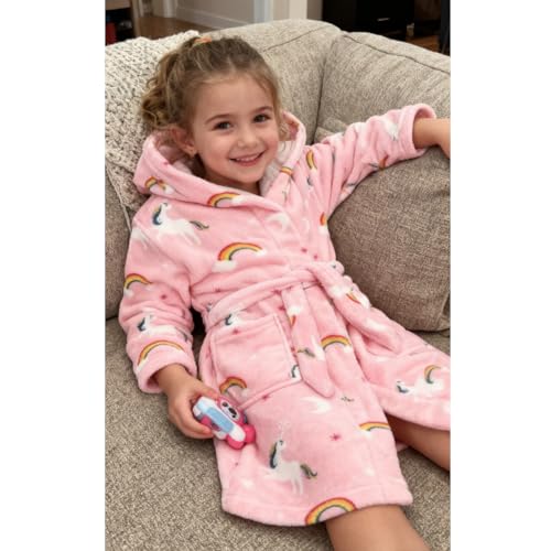 Image of Kids Bathrobe Hooded Plush Fleece Robe for Girls Boys