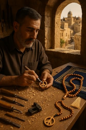SANAD Peace Sign Necklace Olive Wood – Handmade Hippie Jewelry from Jerusalem – 60s 70s Costume Accessory – Lightweight Retro Pendant for Men & Women3
