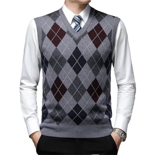 Fashion Argyle Pullover Sweater V Neck Knit Vest Men Sleeveless Casual Clothing