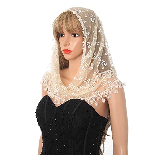 Floral Church Veils Lace Wedding Scarf Chapel Tassel Mass Tulle Head Covering Bridal Mantilla Veil for Women