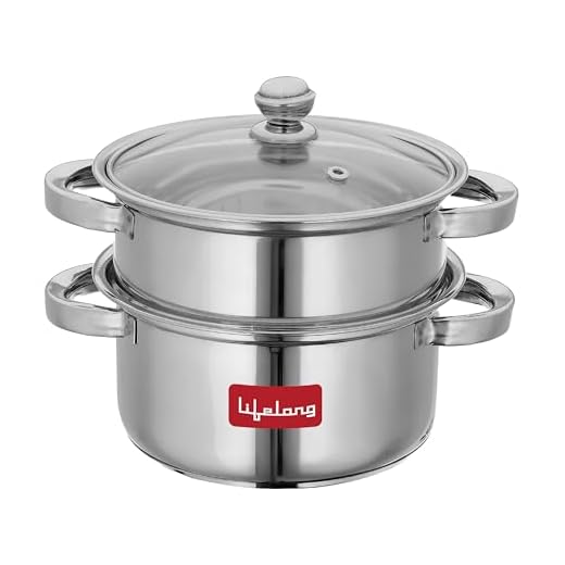 Lifelong 2-Tier Steamer/Momo/Modak Maker | Induction Compitable with Glass Lid & Riveted Handles | 20 cm Stainless Steel Multi-Purpose Cooking Steamer (LLMOM01) 2 Litre