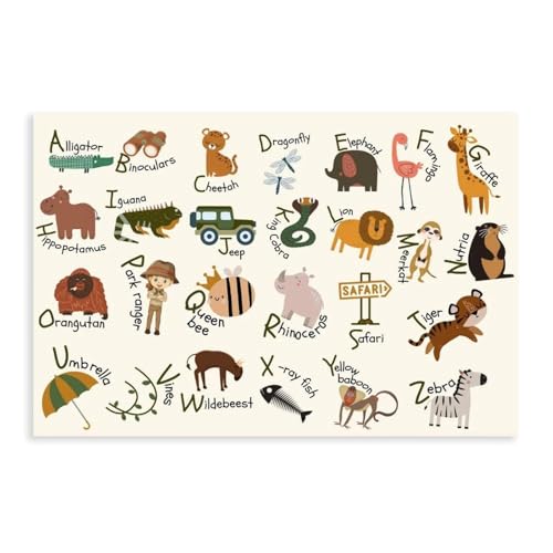 Póster de lienzo con alfabeto de safari y selva para niños, decoración de dormitorio, paisaje, oficina, habitación, regalo, 20 x 30 cm