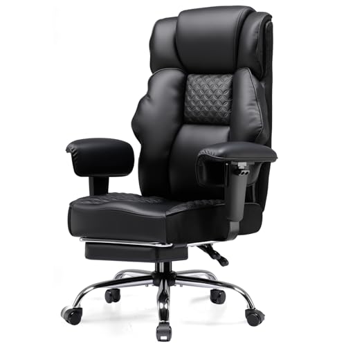GTPLAYER Gaming Stuhl, breiter Bürostuhl mit Taschenfeder, Ergonomischer PC-Stuhl, Verstellbarer und Drehbarer Schreibtischstuhl mit Fußstütze, Kunstleder, 180KG, schwarz