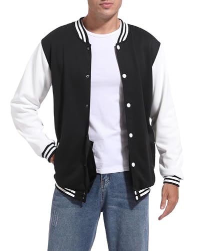 Men's Bomber Jacket Varsity Baseball Jackets Windbreaker Lightweight Slim Fit Button Down Letterman Jacket