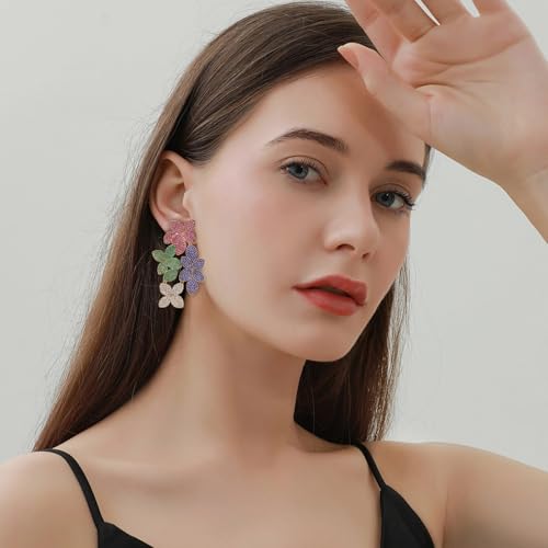 Dangle Crystal Flower Earrings for Women Drop Cubic Zirconia Rhinestones Statement Floral Earrings Fine Jewelry Gift for Wedding Prom Party2