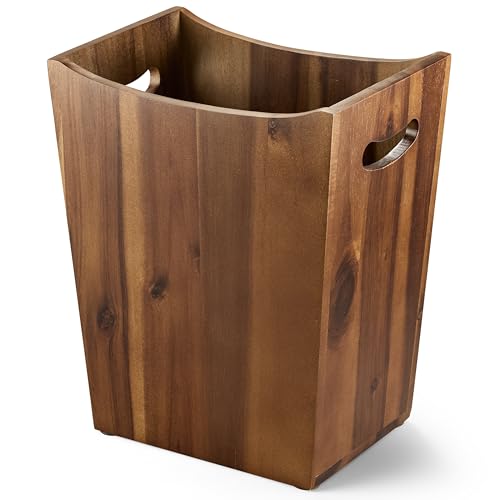 Tidita 2 Gallons Rectangular Wastebaskets - Acacia Wood Waste Basket with Handles - Small Trash Can...