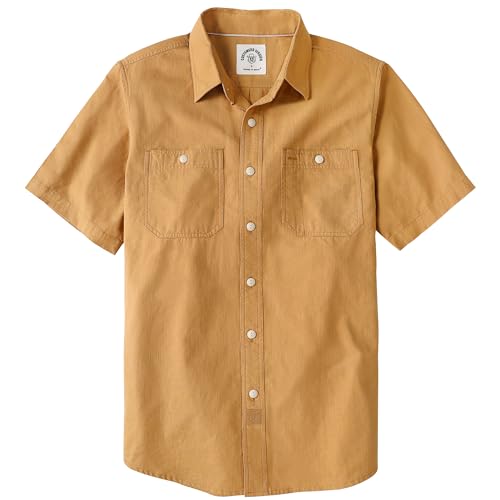 Dubinik® Chemise Homme Manches Courtes en Chambray Coton Léger Coupe Regular Deux Poches Style Urbain Décontracté Couleur Orange 3XL