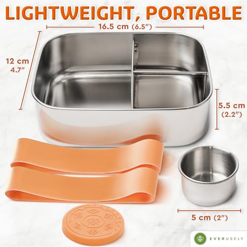 Image of Stainless Steel Bento Box + Condiment Container - Orange, 27oz / 0.8 L