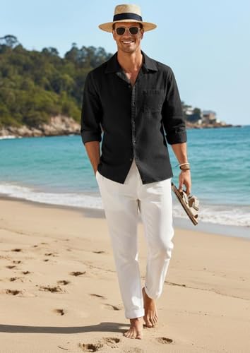 Image of Combo of Men's Casual Cotton Blend Shirt || Long Sleeve Button Down with Spread Collar | Lightweight Breathable Fabric | Stylish Solid Shirt for Beach, Office & Everyday Wear Pack of 2