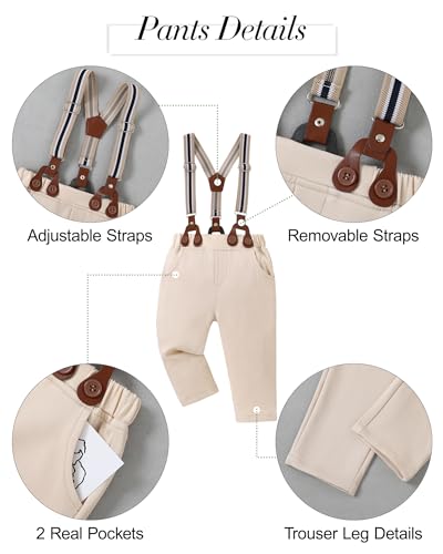 Image of YALLET Baby Boy Clothes Suit Newborn Infant Gentleman Outfits, Formal Dress Shirt+ Bowtie+ Suspender Pants Wedding Party Set