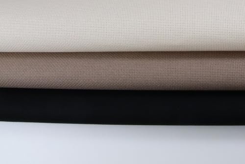 Image of KCS 3 pc of 15 inch x 18 inch(38cmx45cm) 18 Count Cross Stitch Cotton Aida Cloth Needlework Rolled Fabric Box,18CT,Ecru+Coffee+Black