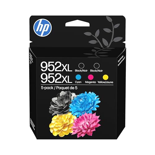 Image of HP Original 952XL Black, Cyan, Magenta, Yellow High-Yield Ink Cartridges (5-Pack) | Works OfficeJet 8702 OfficeJet Pro 7700, 8210, 8700 Series | Eligible for Instant Ink | 6ZA00AN