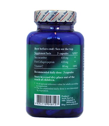 Arctic Star Marine Collagen Iceland Wild-Caught Atlantic Sea Cucumber And Cod Skin - Supplement - Fish Collagen Peptide - Joint Pain & Immune System Booster - 90 Capsules - 北极星海洋胶原蛋白胶囊 #TOP1