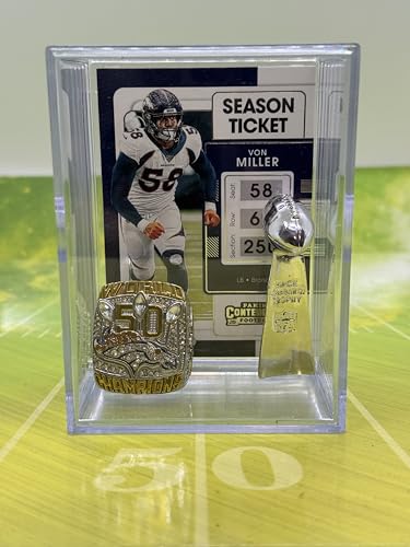 Denver Broncos Super Bowl 50 Replica Championship Ring mini Lombardi Trophy with Von Miller Card Shabowbox Set