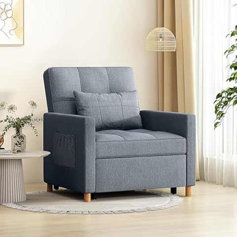 Esright Sleeper Chair, 3 in 1 Chair Bed Sleeper for Adults, Single Sofa Bed Chair with 3-Level Convertible Backrest, Pull Out Futon Chair for Small Space, RV, Living Room, Office (Dark Grey) Cover