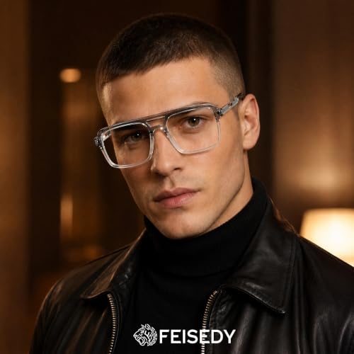 Image of FEISEDY Retro Aviator Blue Light Glasses for Men Women Square Frame Computer Reading /TV /Phones Glasses B0209