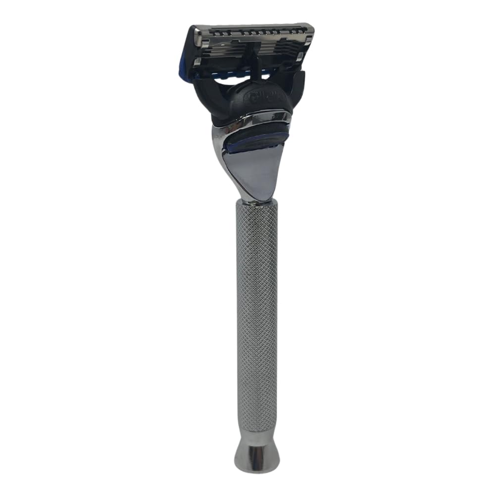 G.B.S Rasoir ergonomique à manche long et élégant avec étui de protection en cuir pour voyage, chromé