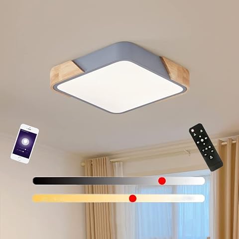 TRUYOK APP Dimmable LED Ceiling Light Wood,24W Ceiling Lamp with Remote Control,2400L Ceiling Lamp Wood Light Ceiling for Living Room Bedroom Kitchen Lounge Hallway Cover