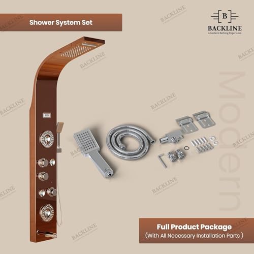 Image of Backline 6-in-1 Multifunction Shower Panels (Rose Gold) - SS 304 Grade | LED Rainfall, Rotatable Body Jets, Hand Shower & Tub Spout | Wall Mount Shower Panels for Bathroom