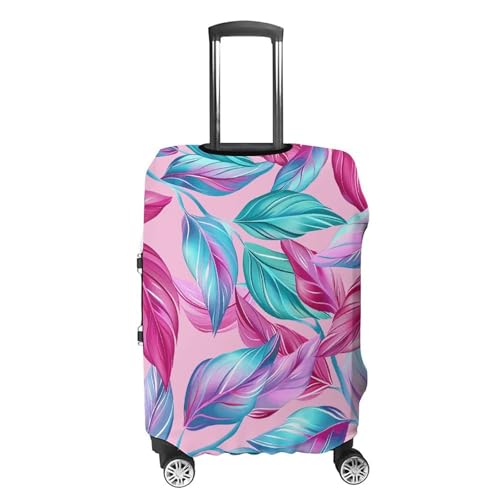 Cyan Leaf Pattern Luggage Cover Tsa Approved Suitcase Covers for Luggage Elastic Washable Suit Case Covers Anti-Scratch Travel Luggages Sleeve Suitcase Protector Fits 19-30 Inch Case(M)4