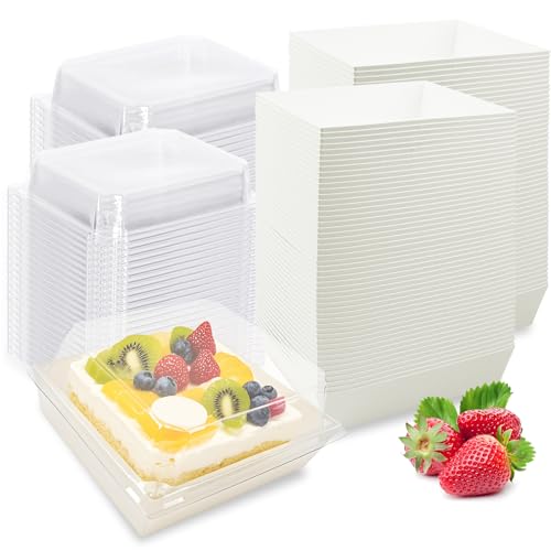 Nexboraque 100 Pack Small Charcuterie Boxes with Clear Lids, 5 Inch White Disposable Square Paper Bakery Dessert Sandwich Box Mini to Go Food Containers for Cookie, Sushi, Cake Slice, Muffins