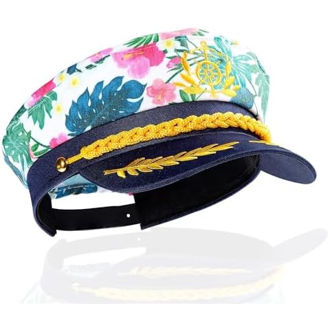 Tropical Sailor Captain Hat - Hawaiian Luau Party Cruise Yacht Accessory for Men, Women and Kids Cover