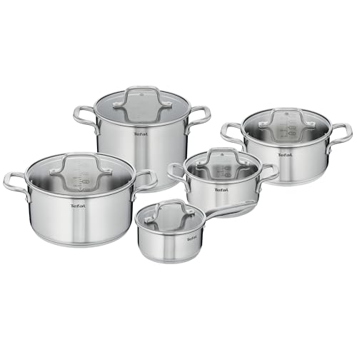 Tefal Virtuoso E492SA25 Kochgeschirr-Set, Edelstahl, Induktion, unbeschichtet, 5-teilig