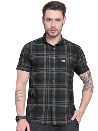 Image of Majestic Man Men Comfort Slim Fit Checked Pure Cotton Half Sleeve Casual Shirt