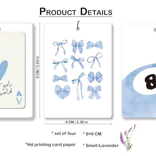 Image of Blue Coquette Bow Preppy Lavender Car Air Freshener, Trendy Funky Cherry Lucky 8 Ball Hanging Air Freshener 4 Pcs for Cars Closet Drawer Books, Cute Girly Car Accessories Mirror Decor for Women