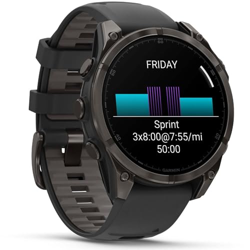 Image of Garmin Fenix 8 47mm AMOLED Sapphire Multisport GPS Smartwatch, Carbon Gray Titanium with Black Silicone Band, 010-02904-20 - Bundle w /Deco Essentials Charging Dock, Dust Cover and USB-C Cable