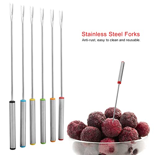 6Pcs Barbecue Fondue Dinner Forks, Stainless Steel Chocolate Cheese Dessert Fondue Pot Forks, Reusable Fork Kitchen Tool Tableware for Roast Chocolate Dessert