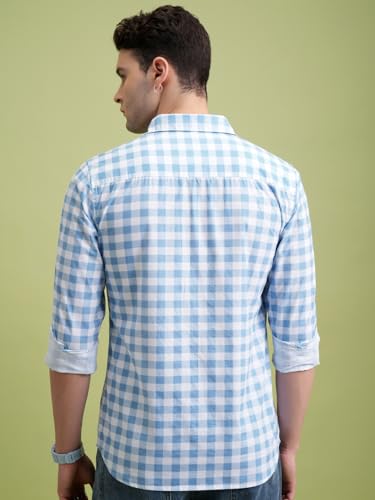 Image of Highlander Men's Slim Fit Checks Shirt | Full Sleeves | Regular Collar | Casual Shirts for Men