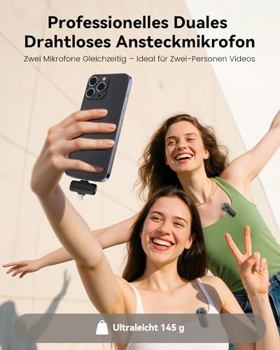 CZOCPOS Kabelloses Lavalier Mikrofon Wireless für iPhone/iPad/Android mit Ladebox, Geräuschunterdrückung, 36 Stunden Akkulaufzeit, Mini Mikrofon für iPhone für Video/YouTube/Vlogs