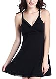 Uni-love Camisón Lactancia para Mujer Pijama Premamá Embarazo Lactancia Maternidad Camisones Embarazadas (XL, Negro)